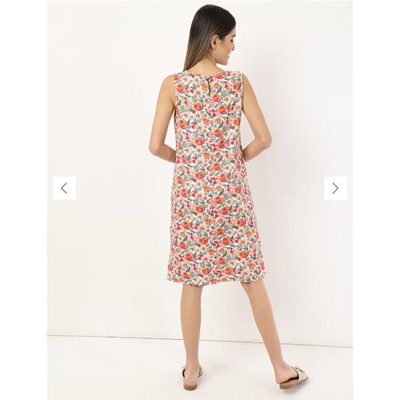 M&S Collection Linen Floral Square Neck Midi Dress Cream Orange Sz 8 Sleeveless - Picture 2 of 10